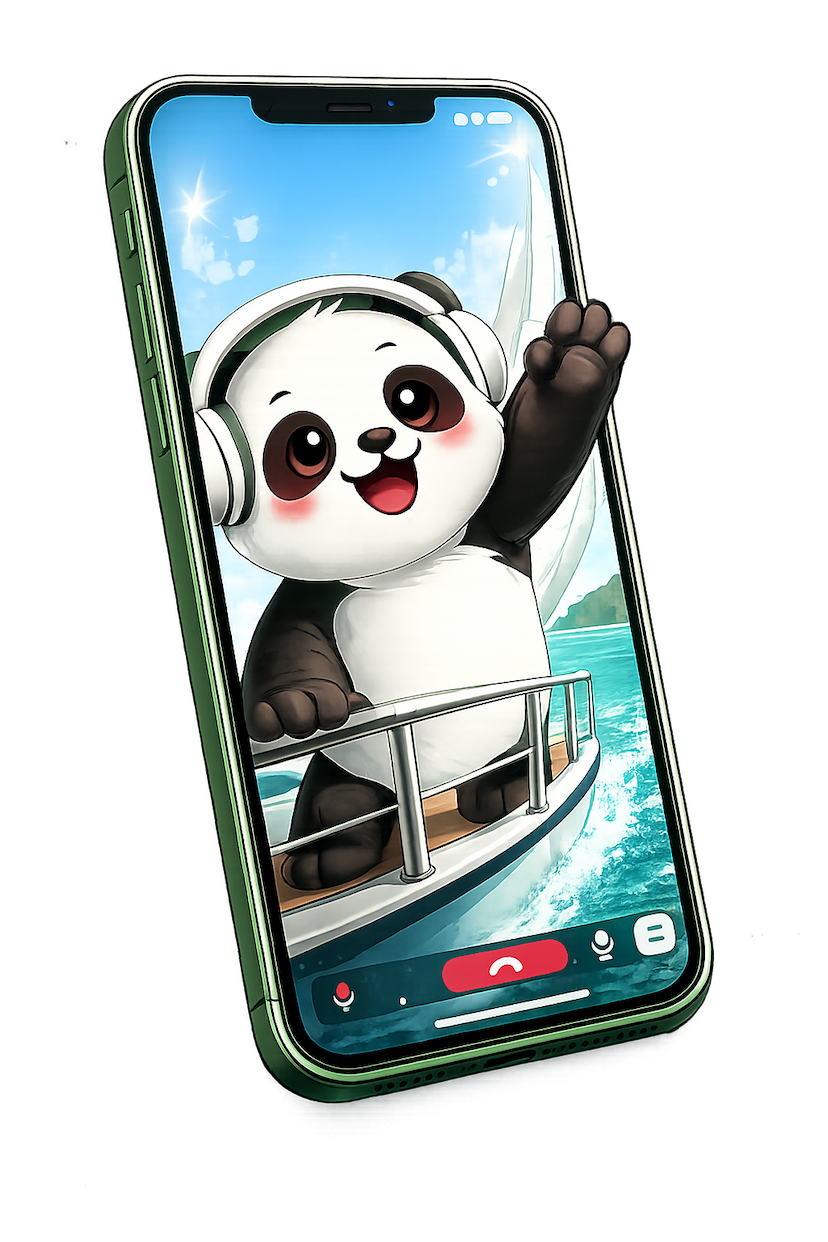 Панда на яхте в видеозвонке